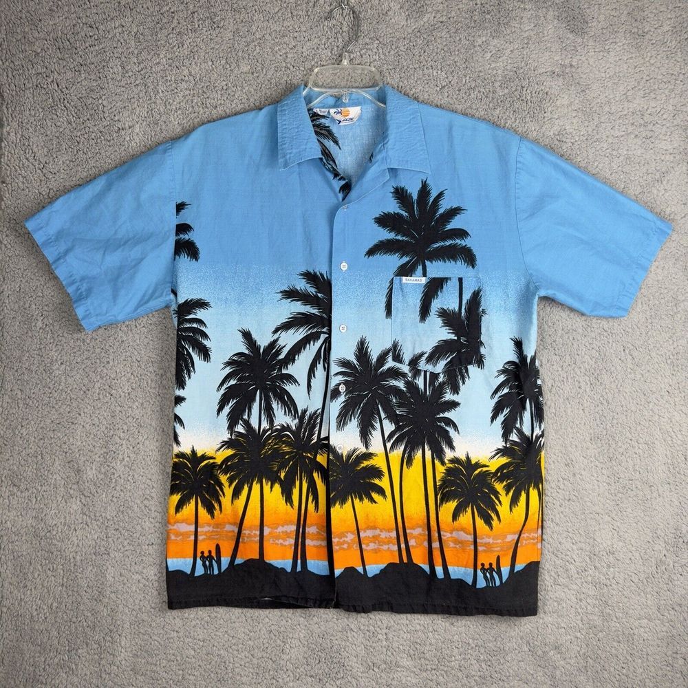 Windswept Bahamas Caribbean Hawaiian Button Down Short Sleeve Shirt Mens XL Vtg